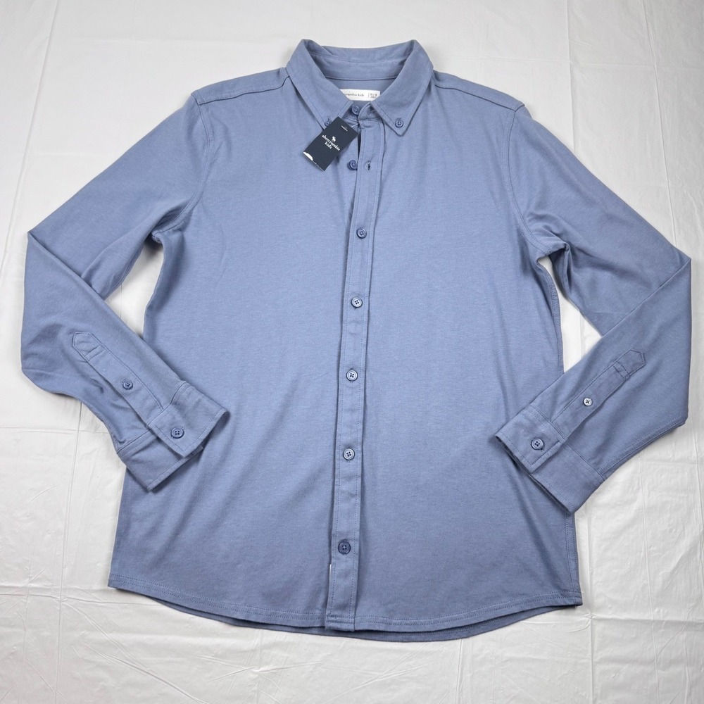 Abercrombie Kids Boys Blue Jersey Cotton Button Down Shirt 15/16 Casual
